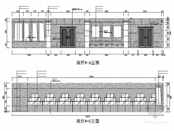 现代办公楼室内装饰工程施工图展厅立面图 