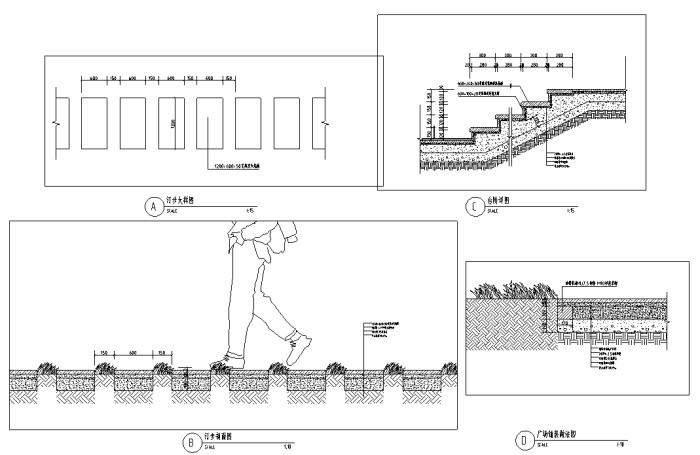 [湖南]现代化生物工业园区景观设计施工图-汀步设计详图