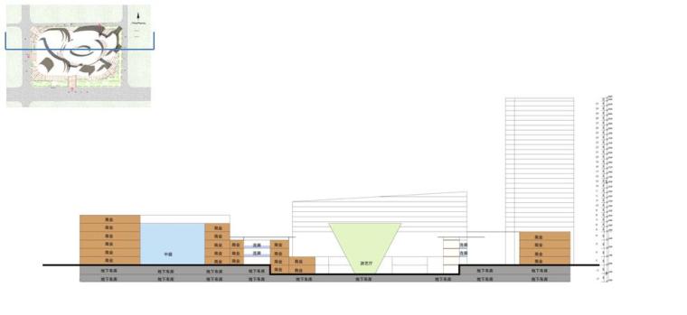 [江苏]超高层现代风格综合性商业综合体建筑设计方案文本-超高层现代风格综合性商业综合体建筑剖面图