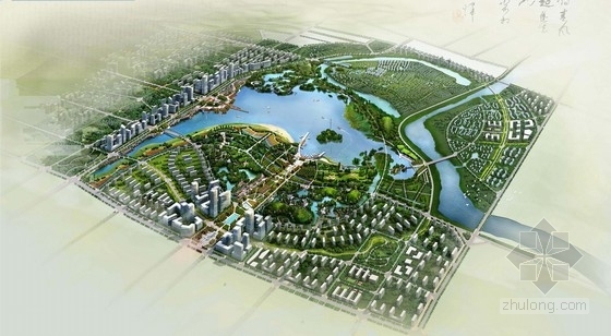 [湖南]滨湖生态公园及周边控制区域规划设计方案-总体鸟瞰图 