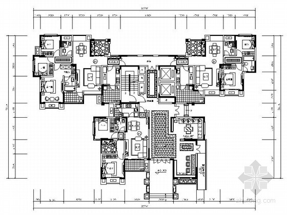 某高层一梯四住宅楼户型平面图（80、100、120平方米）- 