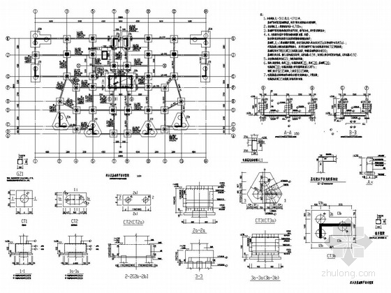 [湖北]地上17+1层框架剪力墙结构住宅楼结构施工图-承台及基础梁平面布置图 