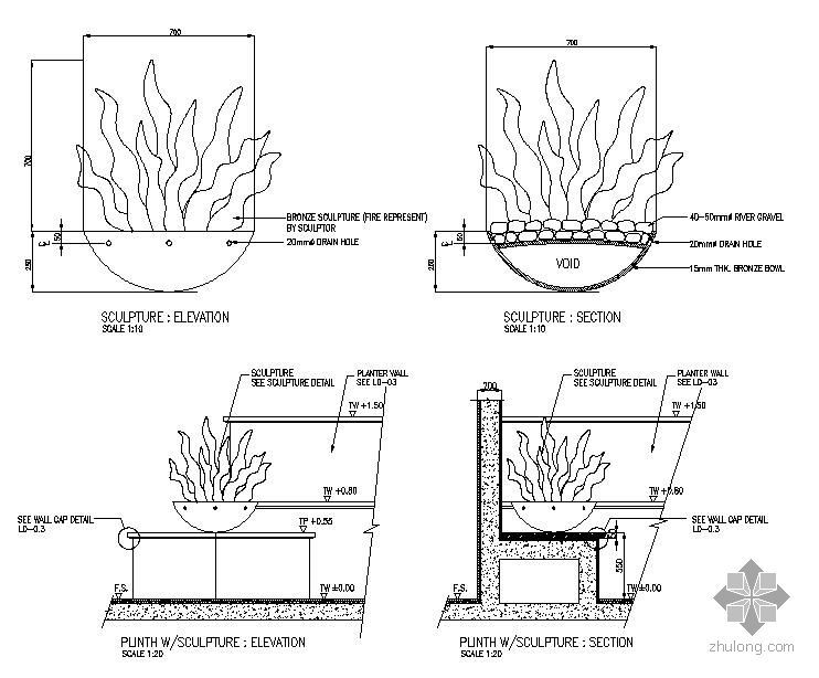 花钵树池花池大样图资料下载-特色花钵施工大样图（英文）