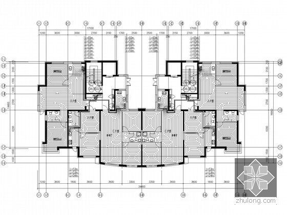 [辽宁]高层住宅小区采暖通风系统设计施工图（含地下设计）-十八～二十一层采暖平面图