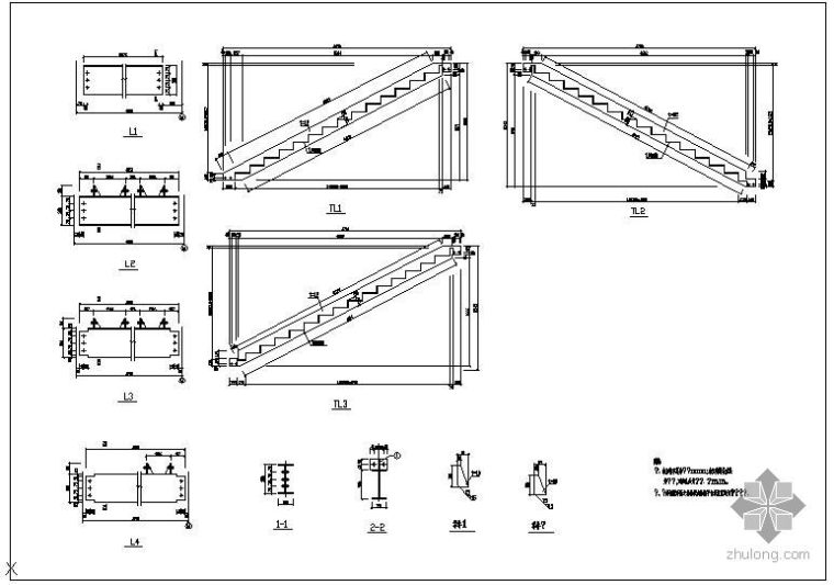 cad两跑楼梯资料下载-某两跑钢楼梯节点构造详图（1）