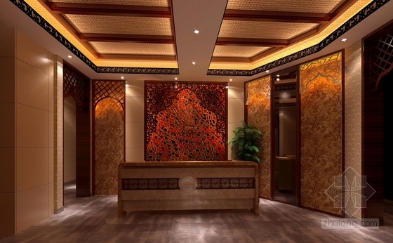 [南京]色彩鲜艳泰式风格美容养生会所装修施工图（含效果）大厅效果图