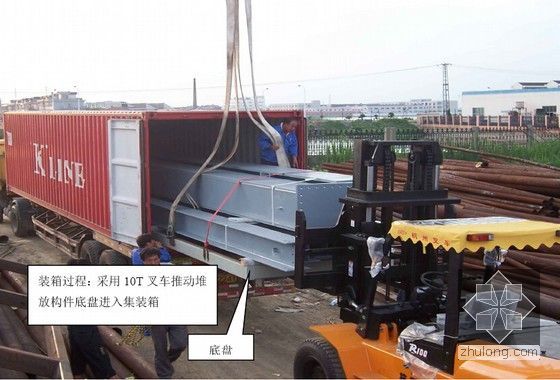 [越南]钢铁厂全天候雨棚钢结构施工技术方案（160页 较多效果图）-非开顶集装箱装大型构件包时的装箱方案