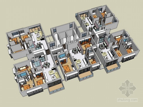 30层住宅标准层资料下载-标准层户型室内sketchup模型下载