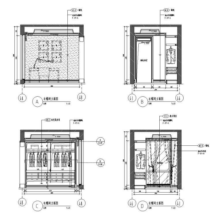 盛世融城别墅样板房室内施工图设计（CAD+实景图）-衣帽间立面图