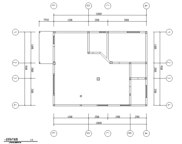 [山东]简欧风格二层别墅室内设计施工图-一层原始平面图