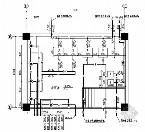 消防水泵房管线布置大样资料下载-某高层地下室消防水泵房设计