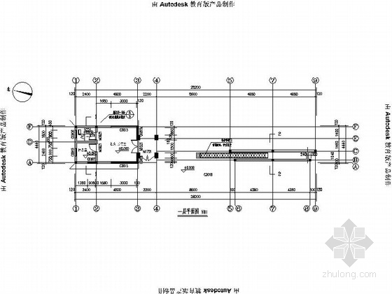 [浙江]单层企业传达室及大门建筑设计施工图（32平方米 含结构、电气施工图）-单层企业传达室及大门建筑平面图 