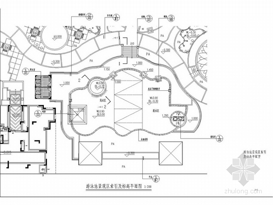 [广州]现代风格居住区绿化施工全套图纸-游泳池标高平面图