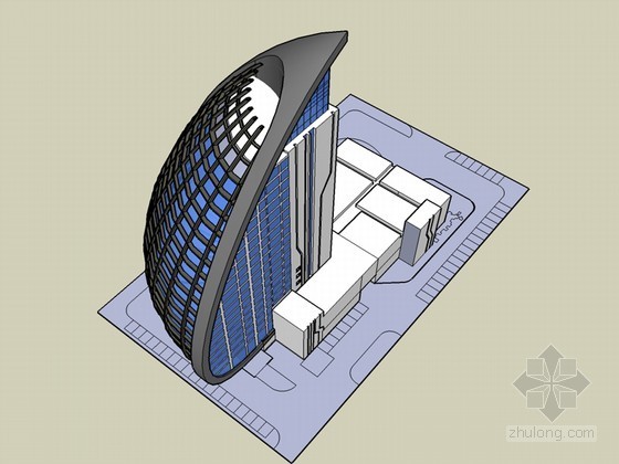 办公大楼公共走道资料下载-高层办公大楼SketchUp模型下载