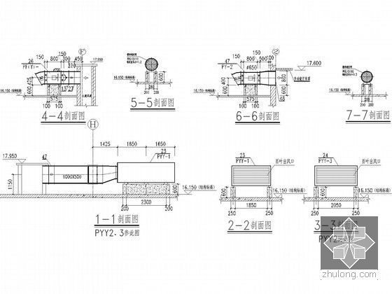 [河北]市政工程倒班楼暖通全套设计施工图纸(节点图多)-风机剖面图