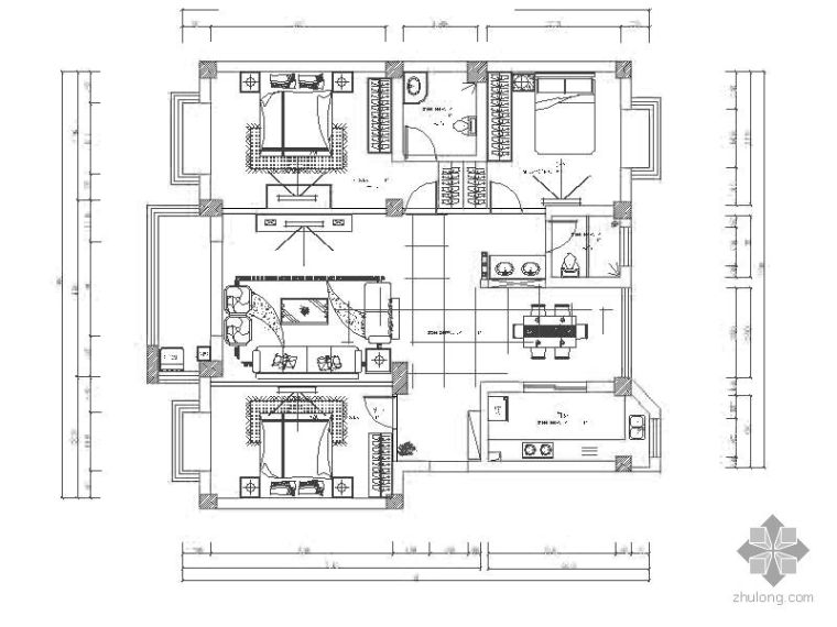 商品房四室平面图资料下载-现代四室二厅平面图