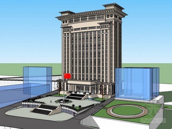 政府办公楼广场全套资料下载-高层政府办公楼sketchup模型下载