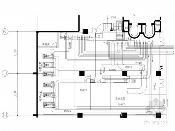 制冷机房系统流程图CAD资料下载-[杭州]商业综合楼冷冻机房设计详图