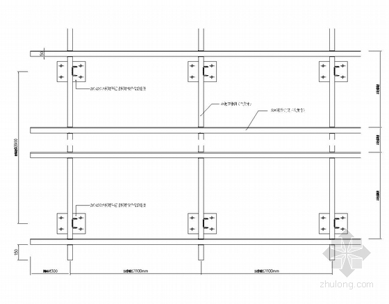 [天津]配套公建工程外挂石材幕墙施工图-石材幕墙骨架分布图