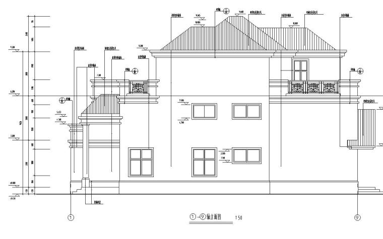 三层欧式建筑别墅方案文本（效果图+CAD）-轴立面图一