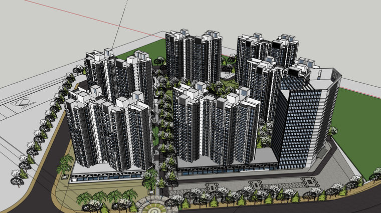 北京3d模型资料下载-[北京]现代风格高层小区建筑模型设计