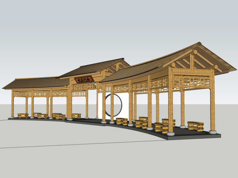 廊架模型sketchup资料下载-竹子廊架SketchUp模型下载