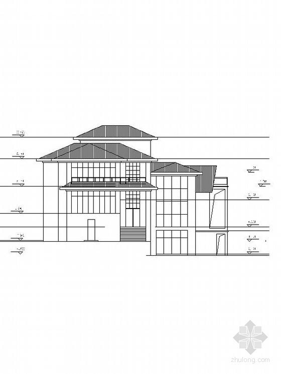 [新农村]3层现代风格家庭别墅设计施工图纸（含效果图）-3层现代风格家庭别墅立面图
