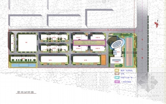 [威海]某产业科技园办公区规划单体设计方案（含PPT）-景观分析图