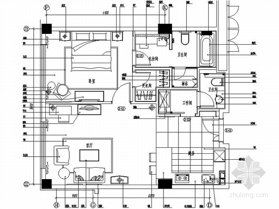CAD立面装饰画资料下载-[北京]现代酒店服务式公寓一居室设计装修图