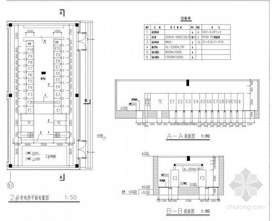 [江苏]高层办公大楼全套电气施工图纸440张（含照明与防雷计算书）-2#变电所平面布置图,剖面图 