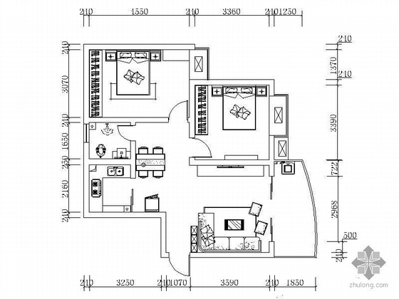 住宅cad文件及效果图资料下载-两居室设计方案（含3D文件及效果图）