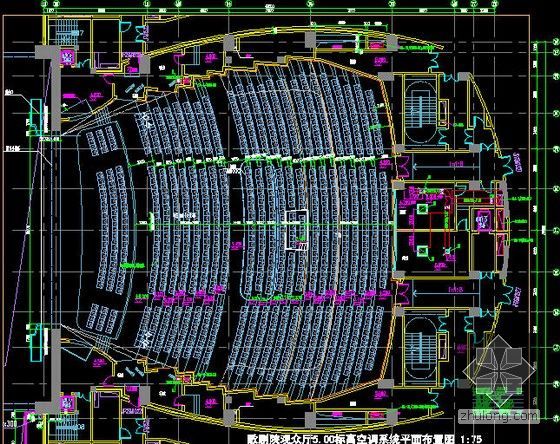 [合肥]知名大剧院空调通风设计施工图(座椅送风 著名院图纸)-歌剧院观众厅5.00标高空调平面