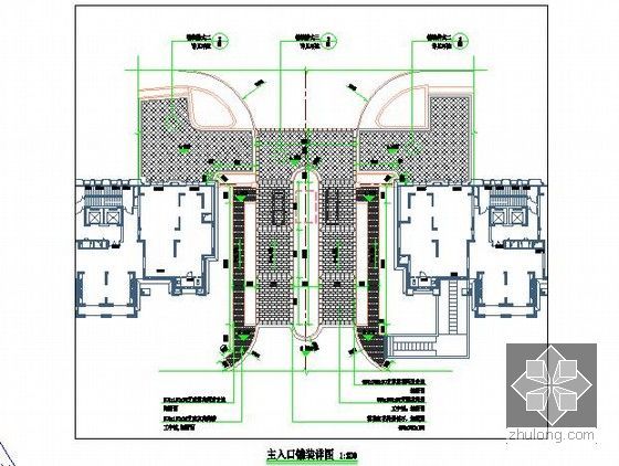 [浙江]多高层公寓项目室外景观绿化及市政配套工程预算书(含全套施工图纸)-主入口铺装详图