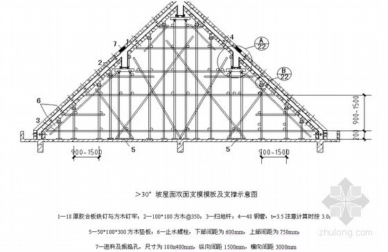 房屋建筑工程常用模板及支撑安装推荐参考图集（48页 较多节点图）-斜屋面模板支撑示意图 