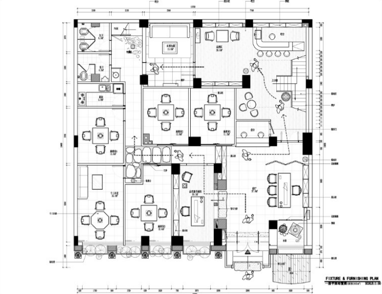 天畞茶叶唐庄混搭风格CAD（含效果图）-一层平面布置图