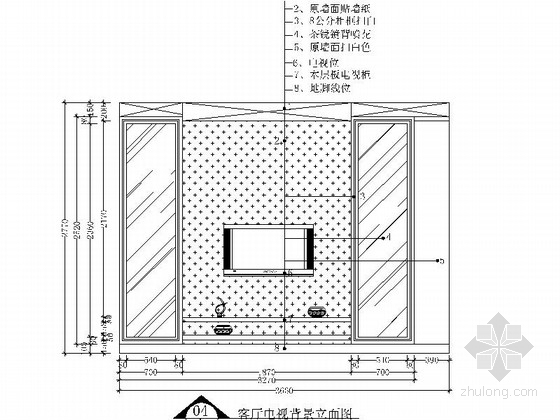 [广东]欧式三居室样板间装修设计施工图（含效果）客厅电视背景立面图 