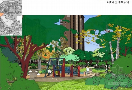 [青岛]滨海欧式新古典主义风格居住区景观概念设计方案-住宅区效果图