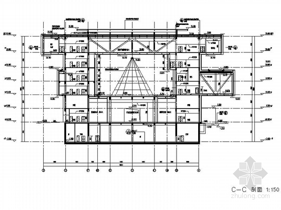 [河南]五层现代风格大型旅游服务中心建筑施工图（知名设计院）-五层现代风格大型旅游服务中心建筑剖面图