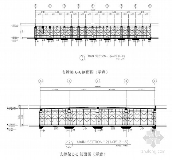 名企工业厂房车间及食堂承插型盘扣式支撑系统专项方案(65页)-支撑架剖面图 