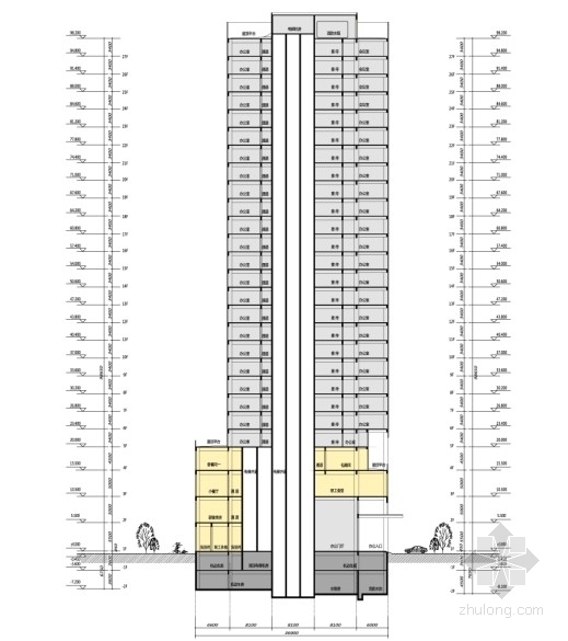 [江苏]27层高层商业综合体建筑方案文本-商业综合体剖面图