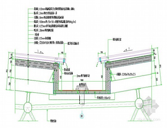 [江苏]机场航站楼工程金属屋面施工组织设计（直立锁边暗扣式板型）-内天沟金属屋面构造示意图 