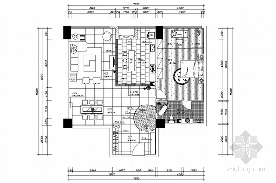 现代中式塔效果图资料下载-现代中式红色风格一居室装修施工图（含效果图）