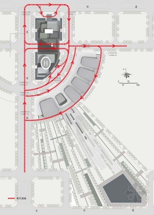 [唐山]某传媒大厦50层办公楼方案文本（含CAD、动画）-车流分析图