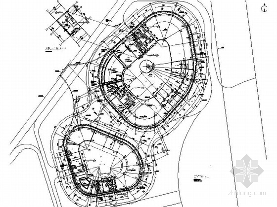 [四川]双圆形平面4层招商中心建筑施工图-双圆形平面4层招商中心建筑平面图 