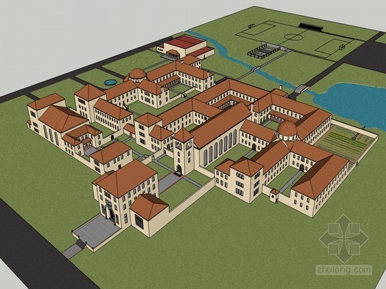 校园休闲场所模型资料下载-小校园建筑SketchUp模型下载