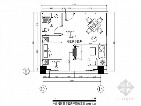 套房CAD布局资料下载-酒店浴区豪华双人套房室内装修图