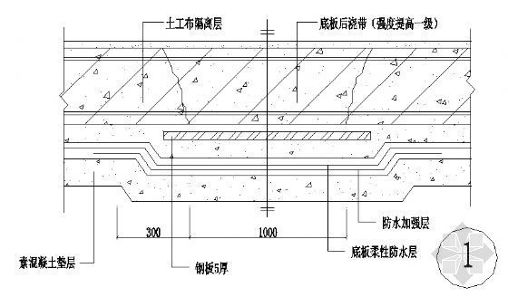 底板后浇带防水节点资料下载-地下室后浇带底板、立板节点图