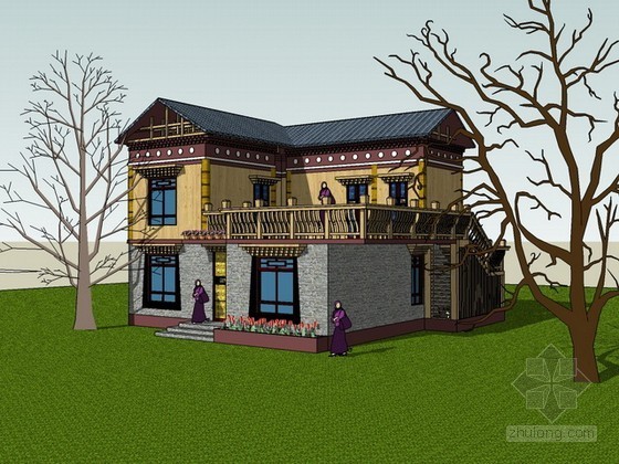 藏族风格住宅建筑资料下载-藏族风格小屋sketchup模型下载