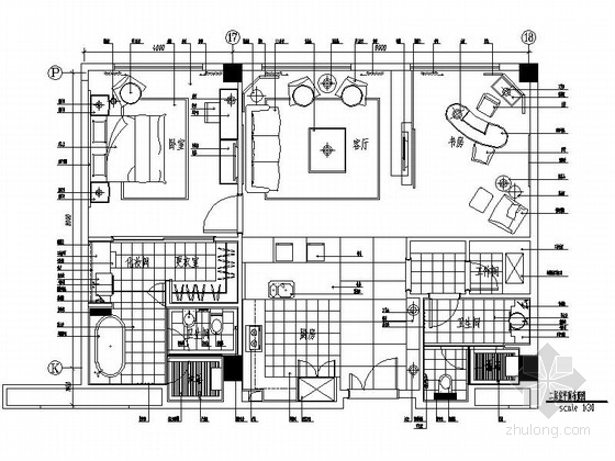 两室两厅设计书房资料下载-[北京]典雅现代酒店式公寓两居室设计装修图（含效果）