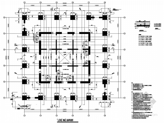 [中央广场]64层环带桁架框筒结构办公楼结构施工图（南地块）-1#楼(塔楼)底板布置图